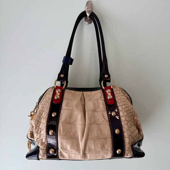 Fabulous Marino Orlandi Beige Croc Leather Large Boxy Purse Bag EUC Statement - Picture 2 of 14